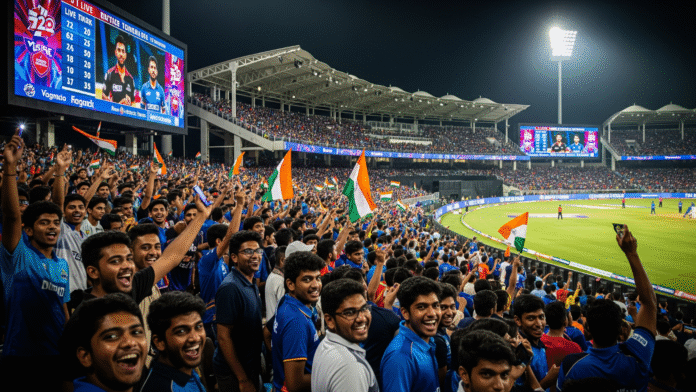 Indian T20 cricket stadium, August 2025, fans and tech. Indian T20 cricket stadium, August 2025, fans and tech.